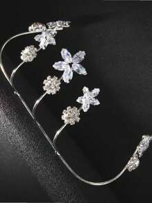 1 vòng tay hoa đính đá Rhinestone, thiết kế hở cổ tay đính kim cương, phụ kiện trang sức sang trọng và thời trang dành cho nữ (vòng tay có thể điều chỉnh) - Bạc - Xem 3