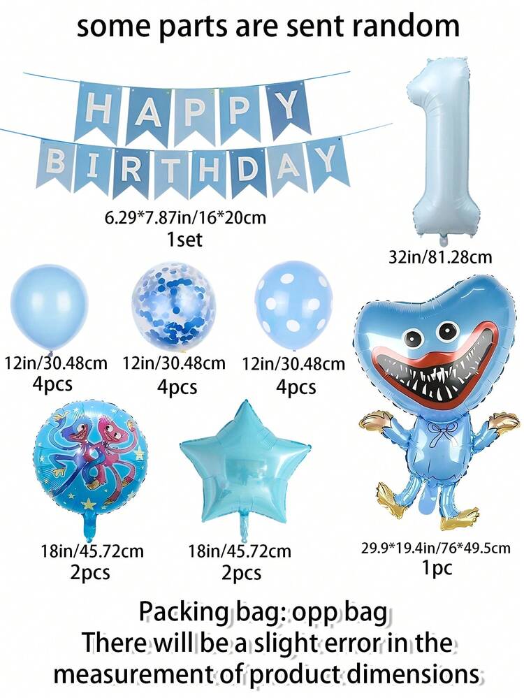 38 件 29 英寸蓝色充气 Poppy Playme 卡通生日铝箔气球 一岁生日装饰，卡通蓝色生日派对装饰，生日气球，适用于室内和室外派对装饰套装 - 彩色 - 查看 10