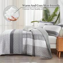 3 Pieces Grey Bohemian Striped Quilt Set Queen King California King Boho Bedspread Coverlet Set ,Soft Lightweight Microfiber Floral Pattern Bedding For Wedding Items,Valentines Day Home Bed Room Decor,Mothers Day Gift,All Season - Grey Bohemian Stripe - 查看 5
