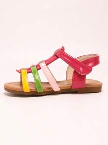 Girls' Colorful Summer Sandals! Glossy Fuchsia Buckle, Multi-Color Strap, Foot-Shaped Design, Comfortable And Eye-Catching - Multicolor - View 5