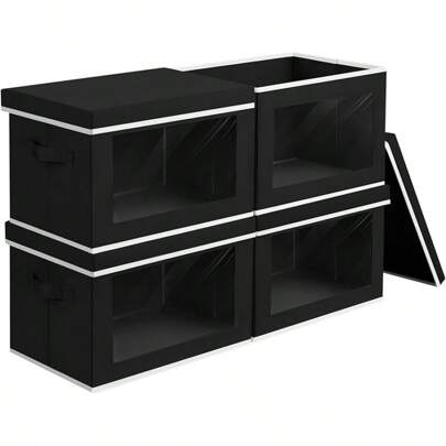 Storage Bins With Lids - Fabric Storage Boxes With Lids, Collapsible Storage Bins With Window, Decorative Closet Organizers And Storage For Clothes, Towels, Books, 3 Packs, Grey