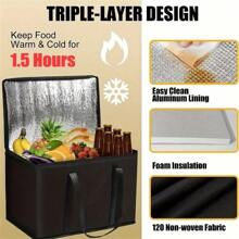 1 pezzo Borsa isolata portatile ad alta capacità, con isolamento termico a 3 strati, in tessuto non tessuto PVC, può mantenere il cibo caldo/freddo per 1,5 ore, rivestimento interno in alluminio facile da pulire, imbottitura in schiuma, manico, adatta per il ritorno a scuola, borsa da trasporto per uso esterno