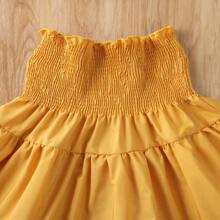 Little Girls Long Maxi Skirt Casual Summer 3pieces Outfits Off Shoulder Ruffle Crop Top + High Waist Smocked Long Maxi Skirt + Bowknot Headband Holiday Sundress Clothes - 黃色 - 查看 11