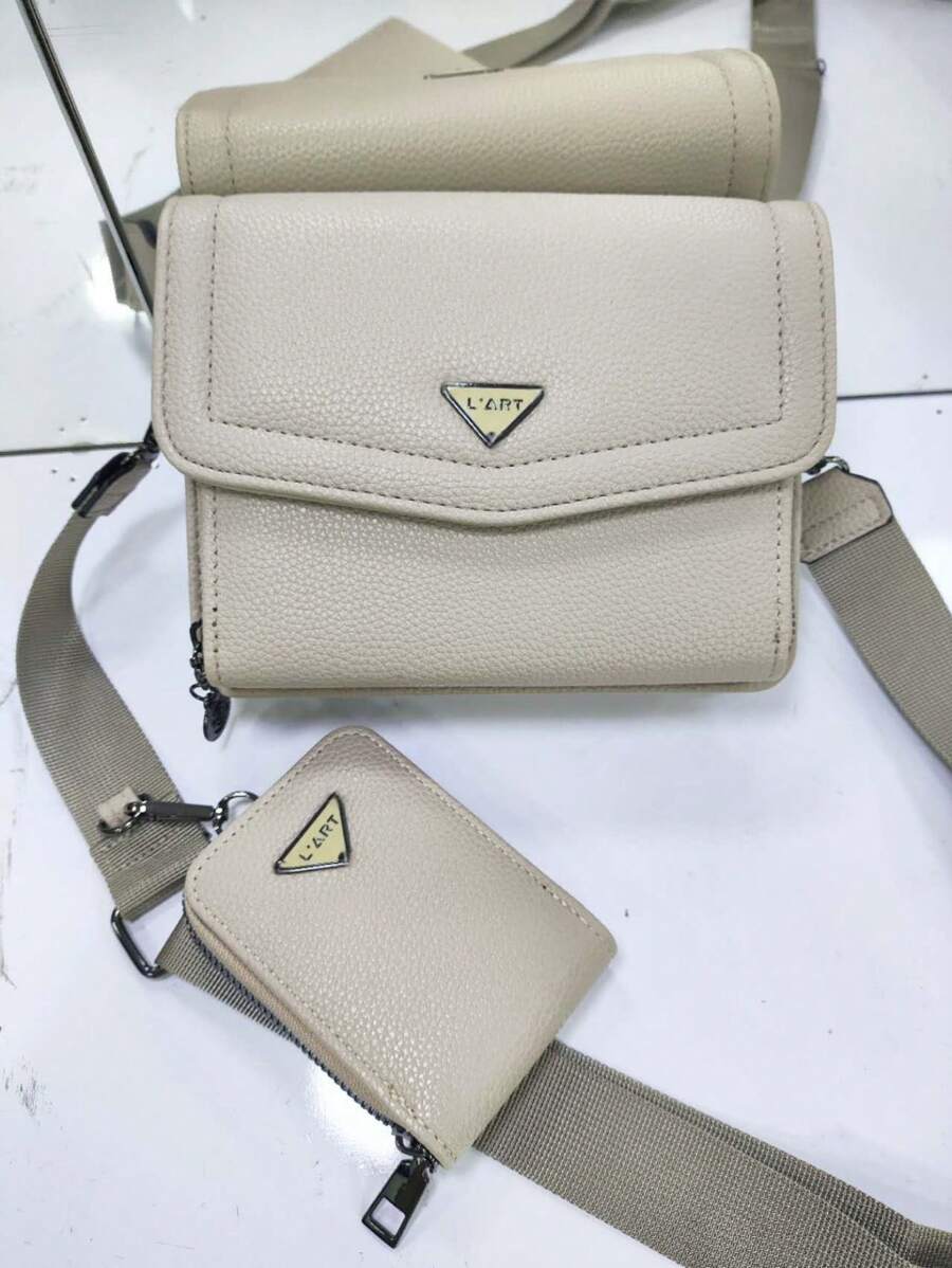 Women's Crossbody Shoulder Bag With Nylon Strap And Mini Purse - Apricot - View 1
