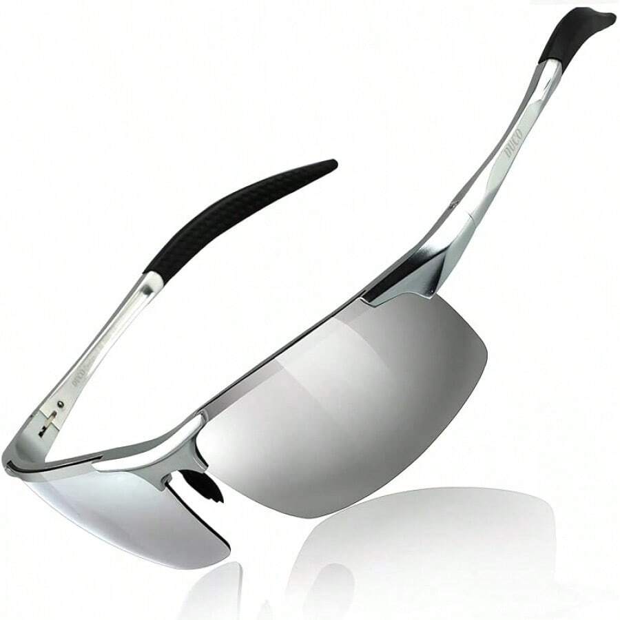 DUCO Mens Sports Polarized UV Protection For Men 8177s - 銀色鏡框 Revo 鏡面鏡片 - 查看 1