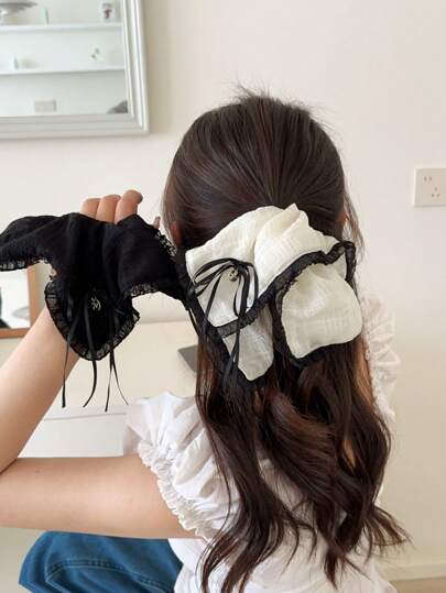 Korean Style Color Block Ruched Bow Fabric Scrunchie, Versatile Hair Tie Ponytail Holder Scrunchies Hair Ties Hair Accessories Head Accessories Elastic Band Hair Rubber Bands