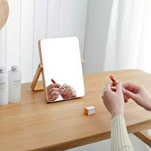 CASEGRACE 1 pieza Espejo de maquillaje de escritorio de madera - Ajustable, espejo de vanidad plegable HD con marco de madera natural, opción de montaje en pared o mesa, ideal para decoración del dormitorio y sala de estar, regalo de cumpleaños perfecto