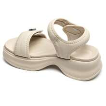 Oversized Platform Sandals With Adjustable Straps - Beige - View 3