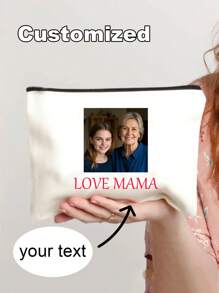 Custom Makeup Bag,Photo Customization Makeup Bag,Text Customization Makeup Bag,Solid Color Printed Makeup Bag Cosmetic Bag, Ladies Toiletry Bag,Mother's Day Gifts,Mother's Bag,Wedding Bags,Bridal Bag,Versatile Bag, Party Gift Bag Zipper Bag,Name Customization Text Customization,Gift Appreciation Cosmetic Bag Graduation Gift, Multifunctional Makeup Bag School Stationery Supplies Bags - White - View 1