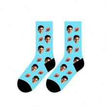 1 Pair Customized 3D Numeric Hot Transfer 360° Print Personalized Face Design Crew Socks, Unisex, Comfortable, Breathable, Fashion, Suitable As Gifts For Friends, Family, Couples, Holidays, Vacations - Football Design