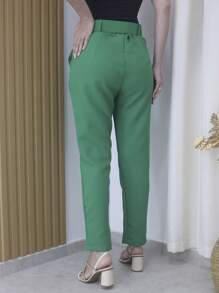 Women's Tailored Formal Pants In Polyester Elastane With Belt - Maxma 6622 - Olive Green 2 - View 3
