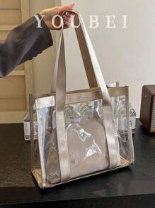 Large Capacity Clear Beach Shoulder Bag, Transparent Tote Bag For Women, Gift For Holiday, Casual Style, Suitable For High School, College, University Students, Fitness, Yoga, Travel, Mommy Bag, Celebrity Same Style Premium Handbag