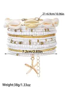 13 件波西米亚海滩度假海星、天然贝壳、串珠脚链套装（女款）