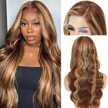 34 Inch 200% Density Highlight 13x4 Human Hair Lace Front Wigs Human Hair Pre Plucked Body Wave Glueless Wigs Human Hair For Black Women  4/27 Colored 13x4 Human Hair Lace Front Wigs - SP4/27 - 查看 4