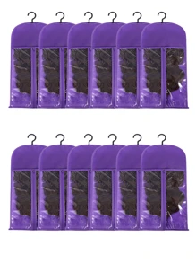 6 件装假发袋接发架假发收纳架可装多个假发接发衣架接发收纳袋假发收纳盒可装多个假发 - 黑色 - 查看 3