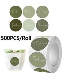 500pcs Green Round "Thank You" Stickers For Wedding Favors, Party Decoration, Self-Adhesive Labels, Gift Packaging - Green - View 1