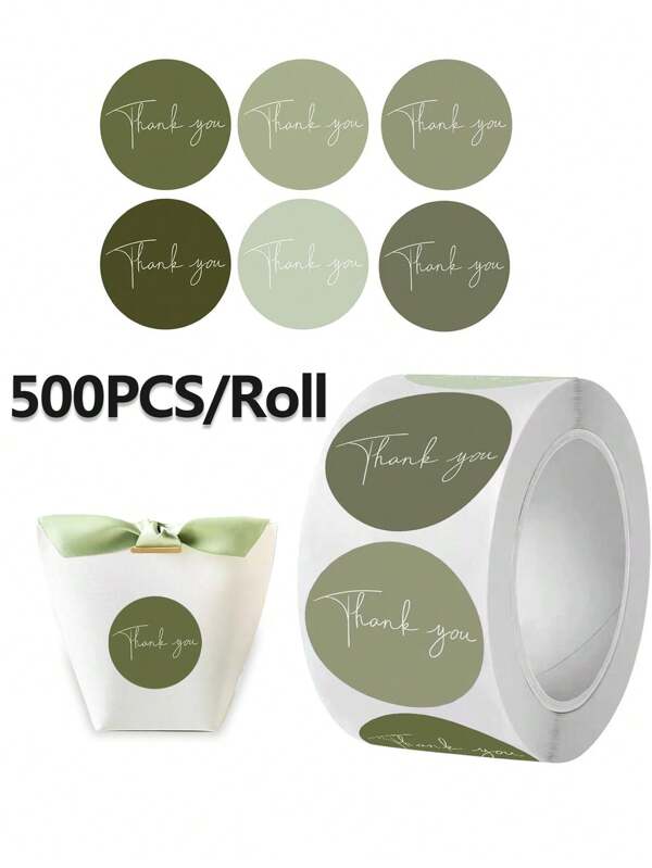 500 piezas de etiquetas redondas verdes con la frase "Gracias" para recuerdos de boda, decoración de fiesta, etiquetas adhesivas, empaque de regalos
