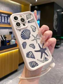 1pc Protective Phone Case With Ocean Element Pattern And Precise Cutout Design, Compatible With Apple 11 Pro Max/12 Pro Max/13 Pro Max/14 Pro Max/15 Pro Max/16 Plus/16 Pro Max, Redmi, OPPO/Realme, VIVO, Infinix, Honor, MOTO, One Plus - White - View 5