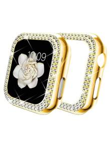 Correa de Apple Watch con cubierta rígida de PC y cristales de diamante brillantes, compatible con Apple Watch Series 1/2/3/4/5/6/SE/8/7. Protección anti-colisión para mujeres, disponible en 38mm/40mm/41mm/42mm/44mm/45mm/49mm. Colores disponibles: negro, oro, oro rosa