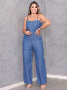 Comfortable Lightweight Denim Dungarees Jumpsuit - Rửa trung bình - Xem 1