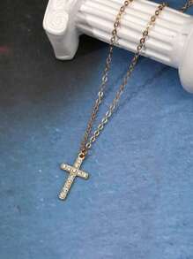 女士水钻镶嵌吊坠项链，精致百搭，适合送给她的礼物 - 金黃色 - 查看 2