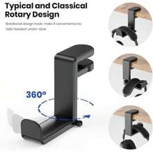 Rotatable Headphone Stand - Gaming Headset Holder, Adjustable Clip-On Music Headphone Hanger, Under Desk Earphone Hook With 360-Degree Rotation And Cable Clips, For Gaming Headset Storage And Organization
