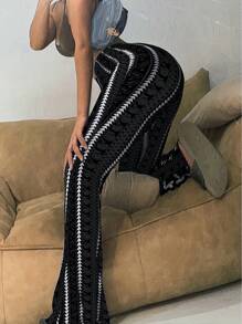 Women's Casual Geometric Print Leggings - 黑色 - 查看 5