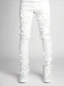 Men's Fashionable Street Style Layered Fringe Hem Jeans