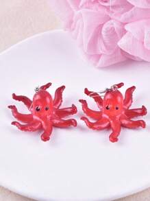1 par de pendientes colgantes con diseño exagerado de pulpo 3D, joyería decorativa para fiestas