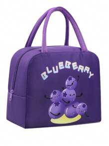 1pc Cartoon Fruit Print Insulated Lunch Bag, Large Capacity Student Bento Box Pouch, Waterproof Zipper Closure - Multicolor - View 15