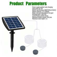 6V 2W 插入式太阳能氧气泵带 8.2 英尺管道 2 个气泡石鱼缸增氧机水族箱氧气曝气机空气泵钓鱼增氧机适用于花园鱼缸户外泳池池塘