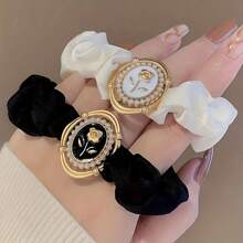 2 件装 真丝发圈 带复古花朵装饰 女士 大号发圈 绸缎 真丝 厚弹力发圈 发圈 - 彩色 - 查看 9