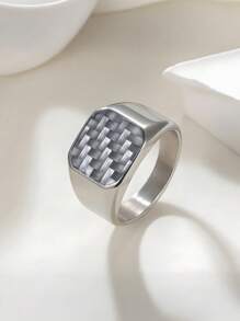 1 件全新男士专属不锈钢戒指，镶嵌碳纤维元素，简约珠宝 - 1366金色 - 查看 2
