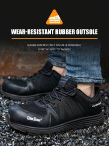 轻便透气树脂钢头防砸安全鞋，劳保鞋，网眼工作鞋，男女四季通用 - 全黑 - 查看 3