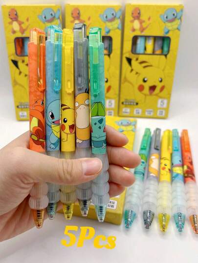 Canetas de gel Pokémon Pikachu Kawaii Press 5 peças/saco 0,5 mm pretas, material escolar e de escritório, presente para festa de volta às aulas