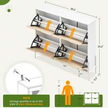 Natural Rattan 4 Flip Door Shoe Cabinet Organizer Freestanding,Modern Shoe Rack Storage Organizer With 3-Tier Adjustable Shelves - White - View 4