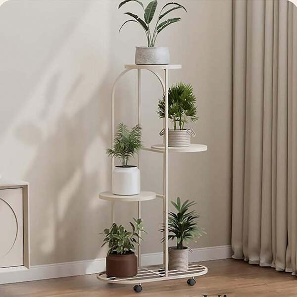 Tiered Plant Stand With Wheels, Rolling Plant Stand Flower Pot Display Stand Multifunctional Plant Shelf For Home Living Room Patio Garden Balcony Indoor Outdoor 4 Tier