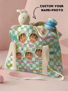 1 件定制照片和文字图案旅行行李袋，可根据您的独特设计定制，适合儿童和青少年，印有女孩或男孩的名字，用于旅行收纳袋、尿布袋、妈咪包、可重复使用的婴儿推车尿布湿巾袋 - 彩色 - 查看 2