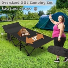 ABORON Oversized XXL Folding Camping Cot W/Mat For Adults, 78" L X 32" W X 18" H, Heavy Duty Outdoor Bed With Carry Bag,1200 D Layer Oxford Travel Camp Cots - U 炭灰色 - 查看 3