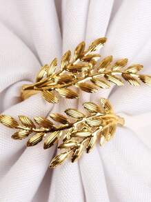 1 Stück goldfarbener blattförmiger einfarbiger Serviettenring, polierter Eisengussring, geschnitztes Cut Out Design, Weihnachts- und Tischdekoration