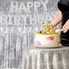 3pcs Metallic Foil Tinsel Fringe Curtains, Party Background Decoration, Birthday Party Wedding Decor Supplies