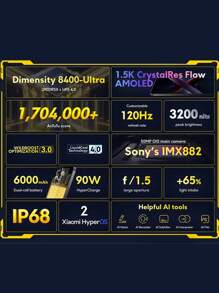 Xiaomi POCO X7 Pro 5G 全球版 12GB+512GB 智能手机 Dimensity 8400-Ultra 6.67 英寸 CrystalRes AMOLED 显示屏 50MP 主摄像头，带 OIS 90W HyperCharge 6000mAh（典型值）电池 小米 HyperOS 2 - 黃色 - 查看 5