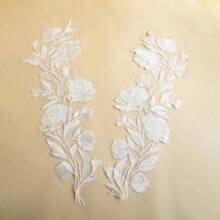 1 Pair Extra Large White Water-Soluble Floral Embroidery Patches, Bridal Gown Decorative Applique Summer, School