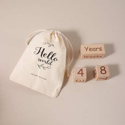 Beech Wood Baby Milestone Cards, Year/Month/Date Wooden Blocks, Newborn Baby Commemorative Day Party Decor & Photography Props