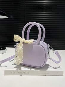 1 Pc New Mini Solid Color Pu Material Bow Ribbon Decorated Handbag With Interchangeable Strap, Crossbody And Handheld, Fashionable And Elegant For Daily Outings, Shopping, Parties, Banquets, And Friend Gifts