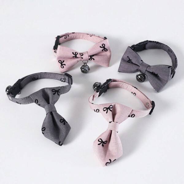 Adjustable Gray & Pink Bow Tie Collar, Pet Bow Tie Collar With Plaid Pattern, Gentleman Style For Small To Medium Pets