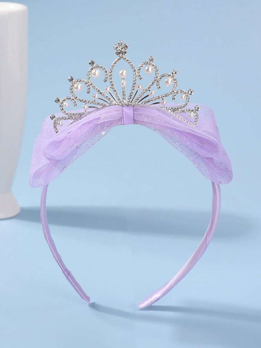1 件女孩闪亮蝴蝶结皇冠公主头带 - 紫色 - 查看 1