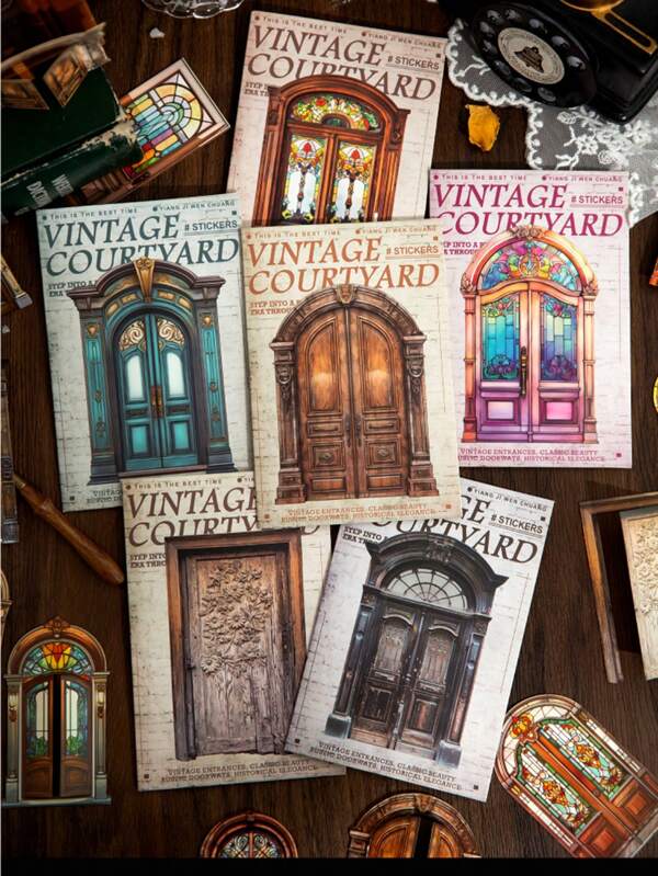 10 piezas Pegatinas 3D retro para marco de puerta - Hojas decorativas de pegatinas vintage para manualidades, cuadernos, diarios, calendarios, tazas, etc. - Materiales creativos DIY de collage
