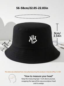 1 件男女通用纯色 NY 字母刺绣渔夫帽，户外运动旅行海滩必备渔夫帽，透气时尚百搭太阳帽