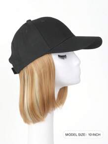 Gorra de béisbol con peluca para mujeres, gorra de béisbol negra con extensiones de cabello sintético rubio liso de 10 pulgadas, gorra de béisbol negra ajustable con peluca tipo bob de cabello rubio, negro y marrón, adecuada para mujeres y niñas